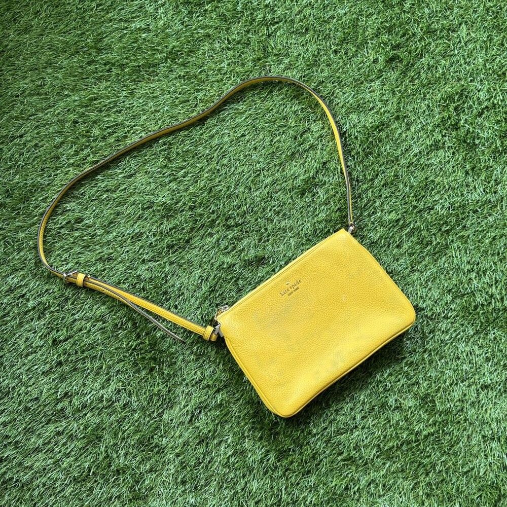As Is Kate Spade Leila Crossbody in Yellow Leather Triple Gusset Stained As Is